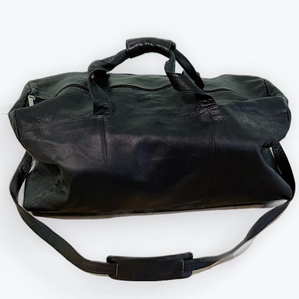 Black Leather Colombian Weekender Duffel Bag Minimalist Unisex Travel Vacation